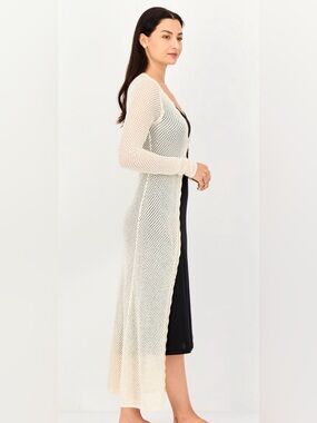 American Eagle Cream Open Knit Maxi Cover Up Cardigan Dress Size S